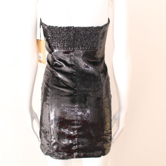 One Teaspoon Music Lethal Black Mini Dress Size XS Glossy Metallic Strapless - Picture 3 of 5